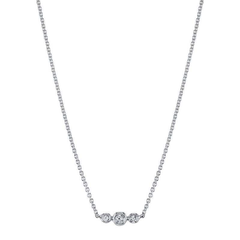 14K White Gold 0.06ct. Three Stone Bezel Set Diamond Fashion Necklace