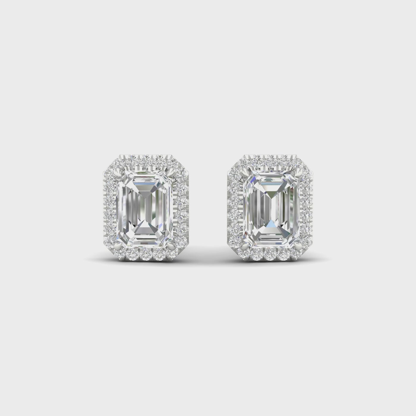 2.25 Carat Emerald Lab Grown Diamond 14K Gold Halo Stud Earrings