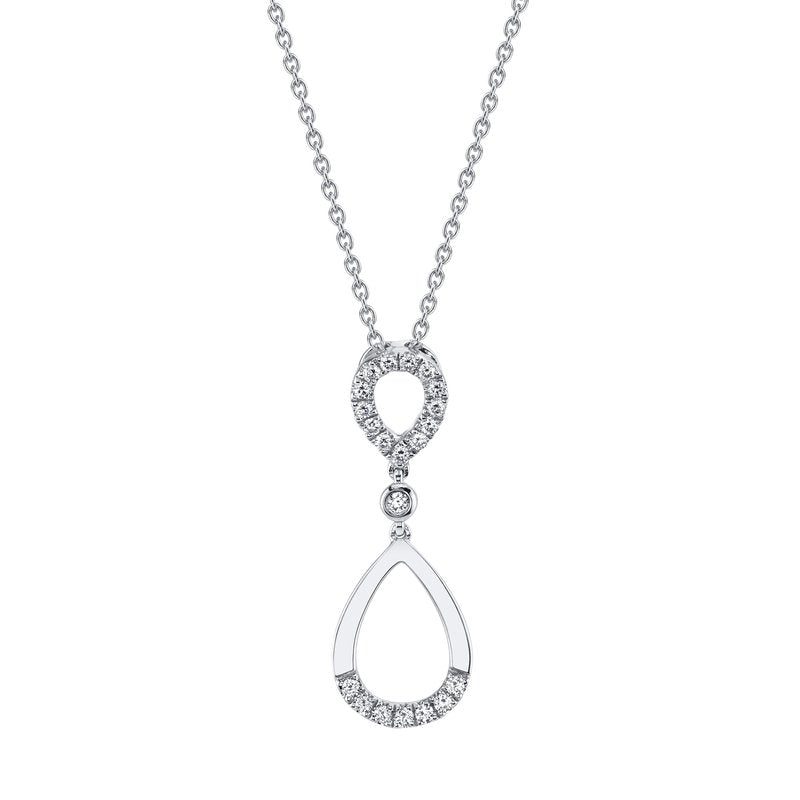 14K White Gold 0.18ct. Diamond Drop Pendant Fashion Necklace