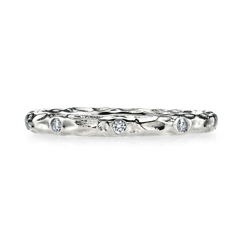 14K White Gold 0.14ct. Bezel Set Diamond Textured Stackable Fashion Ring