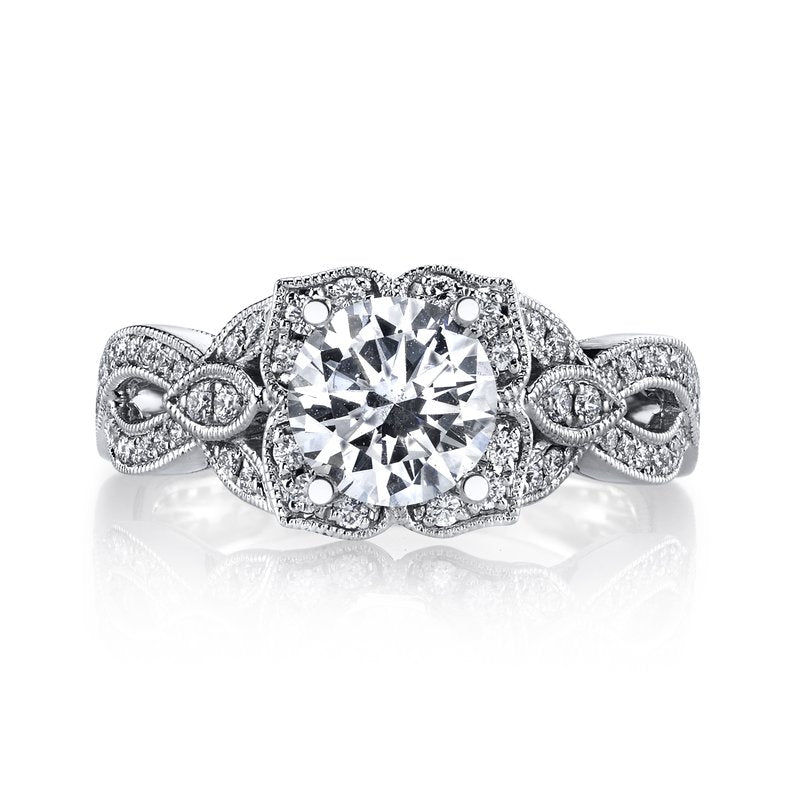Mars Bridal Vintage Floral Motif Elaborate Petal Design Halo w/ Embellished Profile Diamond Engagement Ring 26592