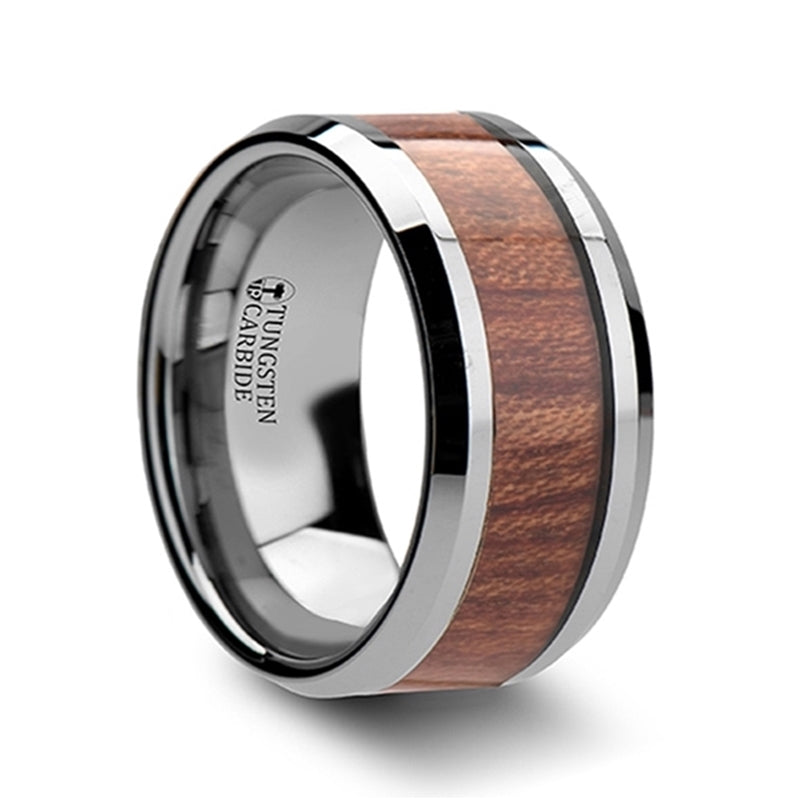 Thorsten Kodiak Beveled Tungsten Carbide Ring with Rosewood Inlay (6-10mm) W122-RWIT