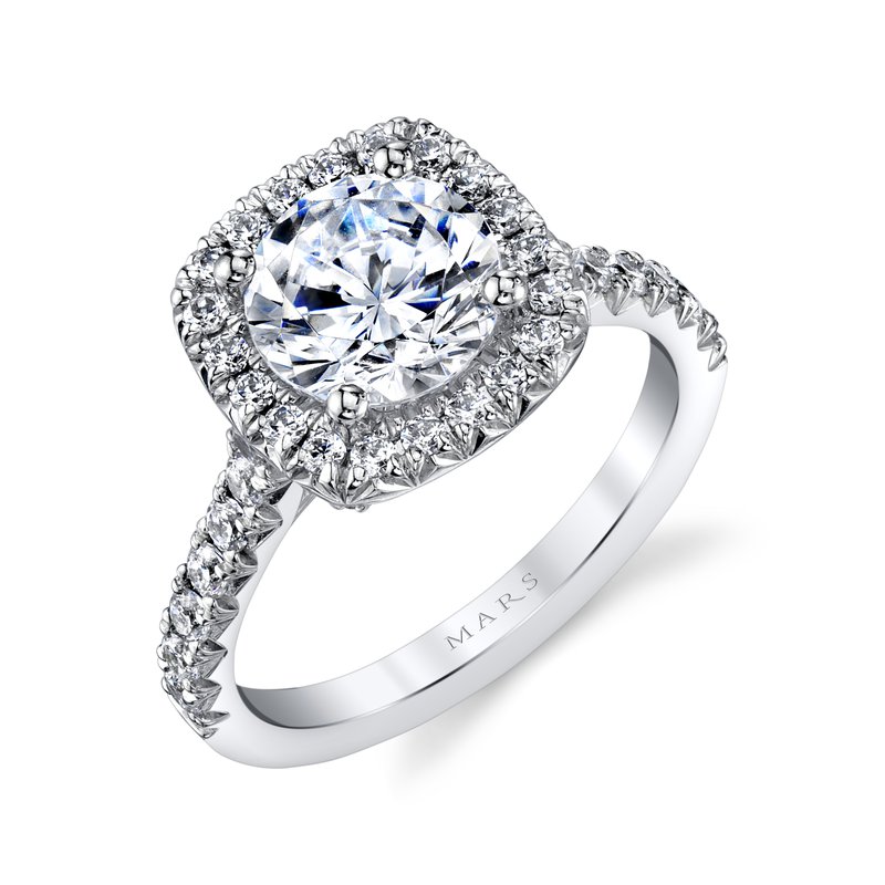 Mars Bridal Cushion Halo Round Center w/ Accent Detailing Diamond Engagement Ring 25574