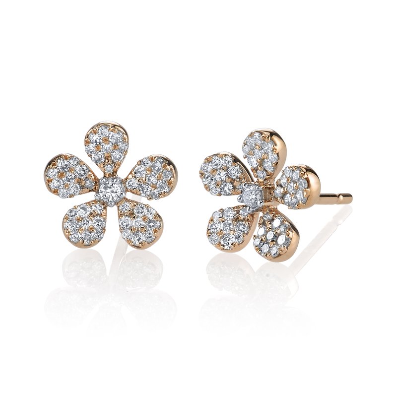 14K Rose Gold 0.22ct. Diamond Floral Accent Stud Earrings