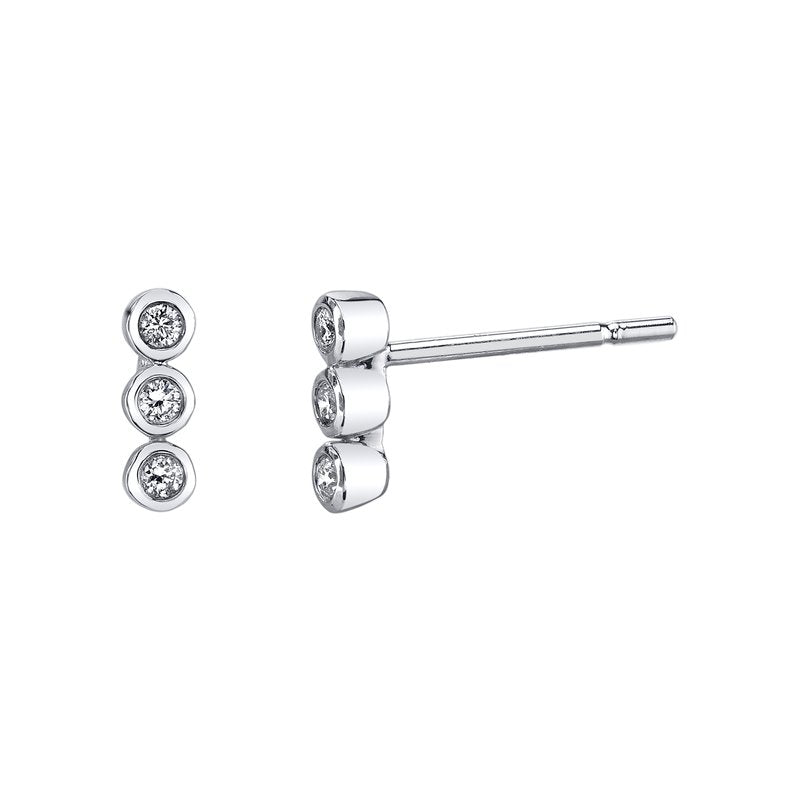 14K White Gold 0.07ct. Diamond Three Stone Bezel Set Stud Earrings