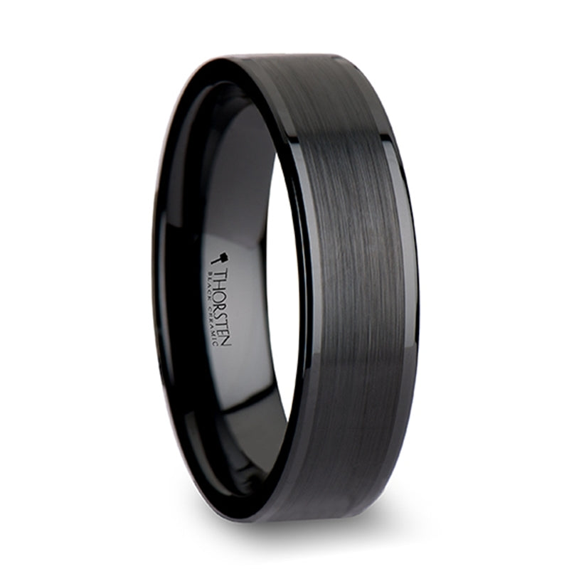 Thorsten Octavius Flat Black Ceramic Ring w/ Brushed Center & Polished Edges (4-8mm) C1250-FBCC