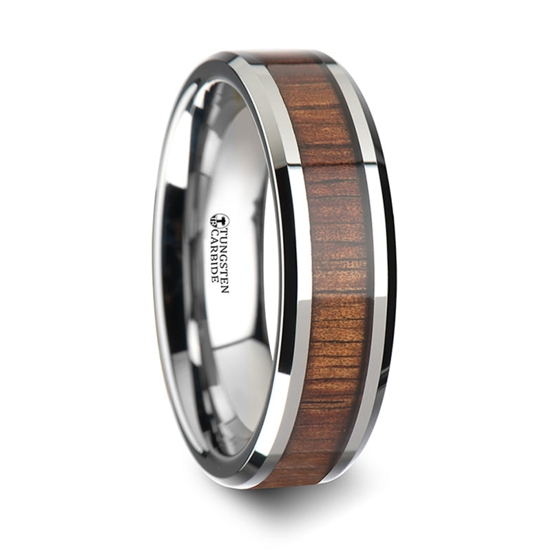 Thorsten Kona Koa Wood Inlaid Tungsten Carbide Ring w/ Bevels (6-10mm) W1891-KOWI