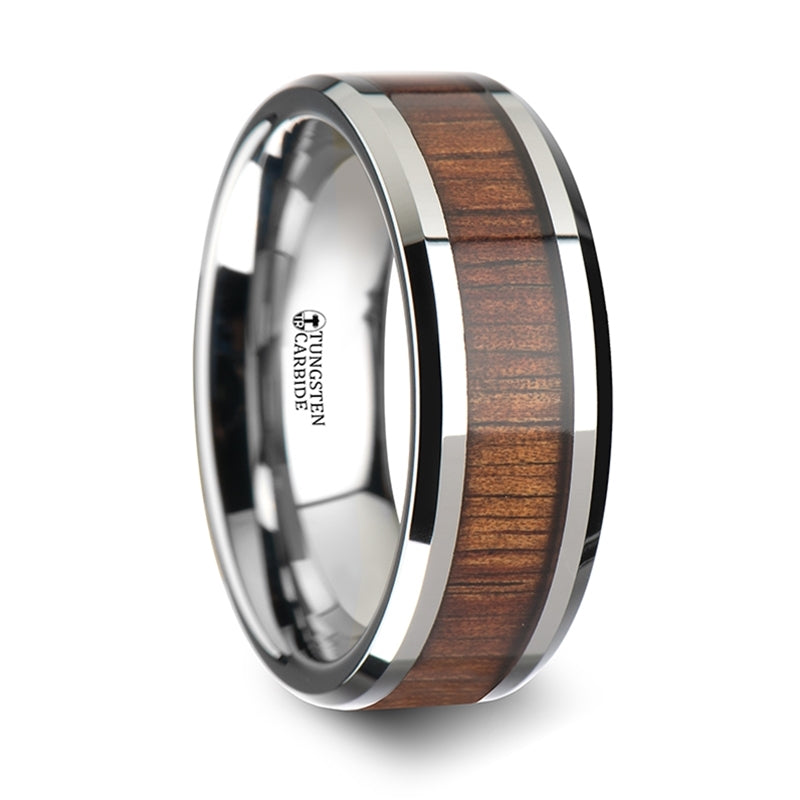 Thorsten Kona Koa Wood Inlaid Tungsten Carbide Ring w/ Bevels (6-10mm) W1891-KOWI