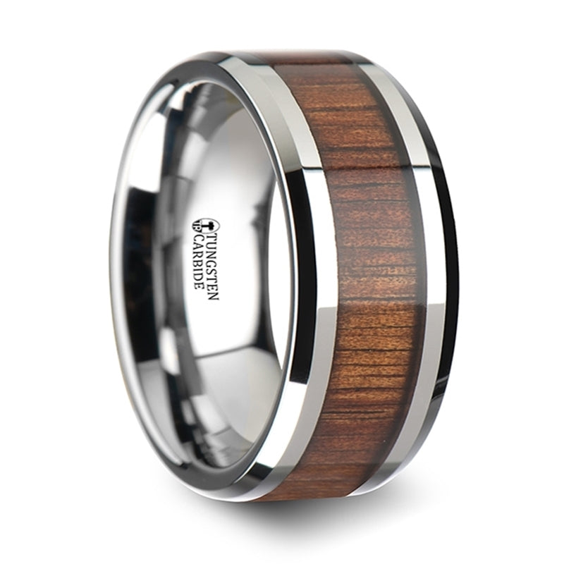 Thorsten Kona Koa Wood Inlaid Tungsten Carbide Ring w/ Bevels (6-10mm) W1891-KOWI