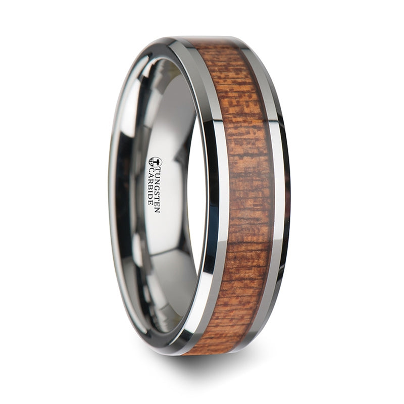 Thorsten Congo Tungsten Carbide Wedding Band w/ Polished Bevels & African Sapele Wood Inlay (6-10mm) W1898-SPWI