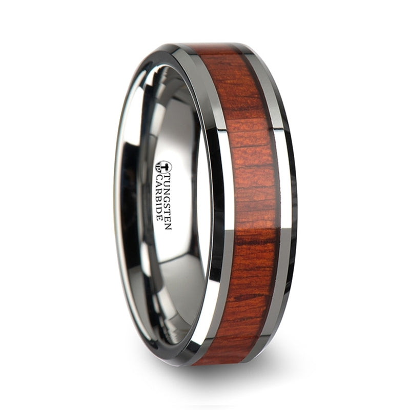 Thorsten Narra Tungsten Wood Ring with Polished Bevels and Padauk Real Wood Inlay (6-10mm) W1897-PDWI