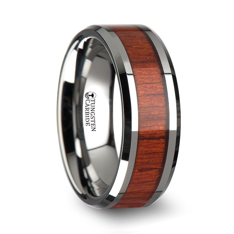 Thorsten Narra Tungsten Wood Ring with Polished Bevels and Padauk Real Wood Inlay (6-10mm) W1897-PDWI