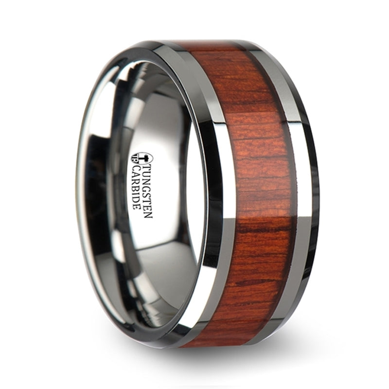 Thorsten Narra Tungsten Wood Ring with Polished Bevels and Padauk Real Wood Inlay (6-10mm) W1897-PDWI