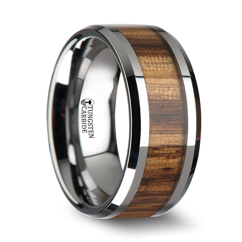 Thorsten Palmaletto Tungsten Carbide Ring w/ Beveled Edges & Real Zebra Wood Inlay (6-10mm) W1896-ZBWI