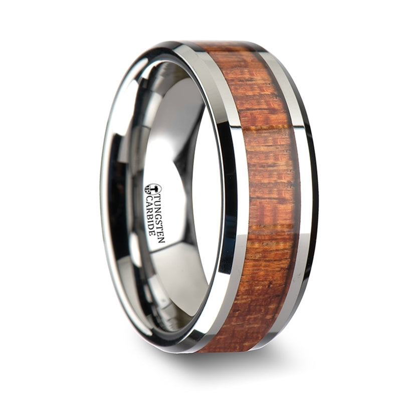 Thorsten Khaya Tungsten Band w/ Polished Bevels & Exotic Mahogany Hard Wood Inlay (6-10mm) W1895-MHWI