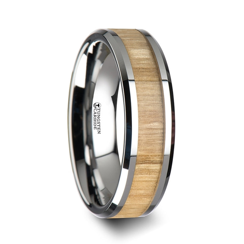 Thorsten Samara Tungsten Ring w/ Polished Bevels & Ash Wood Inlay(6-10mm) W1894-AWI