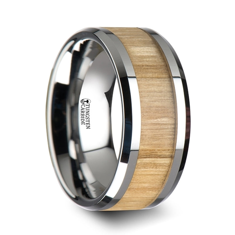 Thorsten Samara Tungsten Ring w/ Polished Bevels &amp; Ash Wood Inlay (6-10mm) W1894-AWI