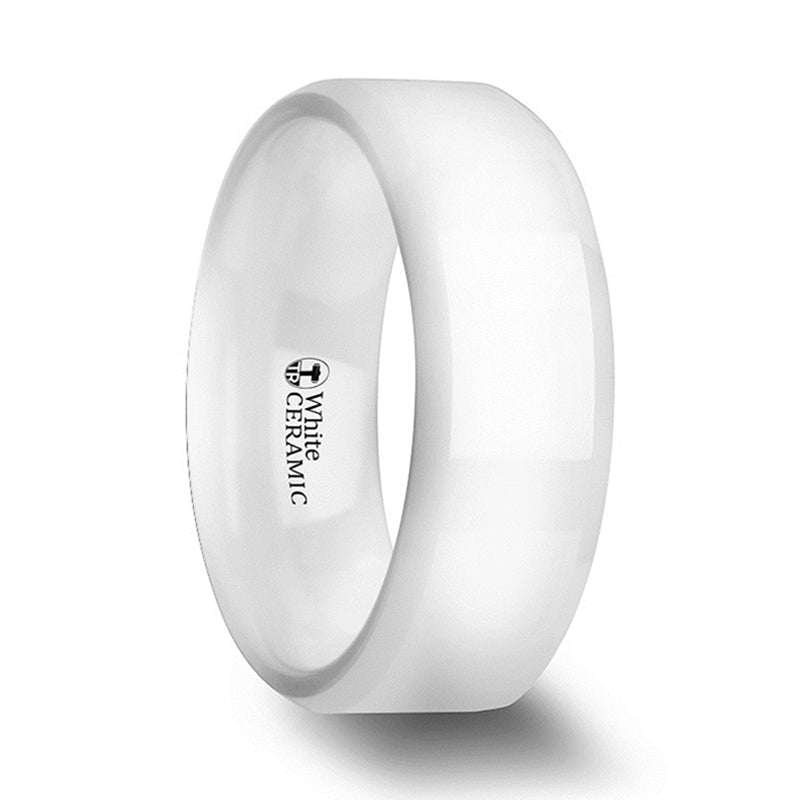 Thorsten Glacier White Ceramic Wedding Band w/ Beveled Edges &amp; Polished Finish (6-8mm) C1973-BPBE