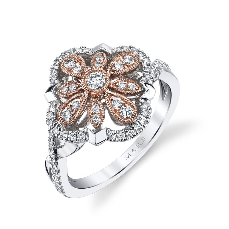 14K Two-Tone Gold 0.50ct. Diamond Detailed Filigree Fashion Ring