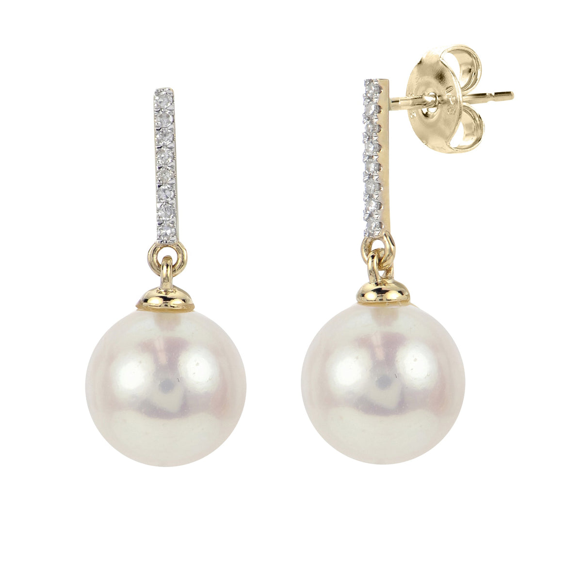 14K Yellow Gold Freshwater Pearl &amp; Diamond Drop Earrings