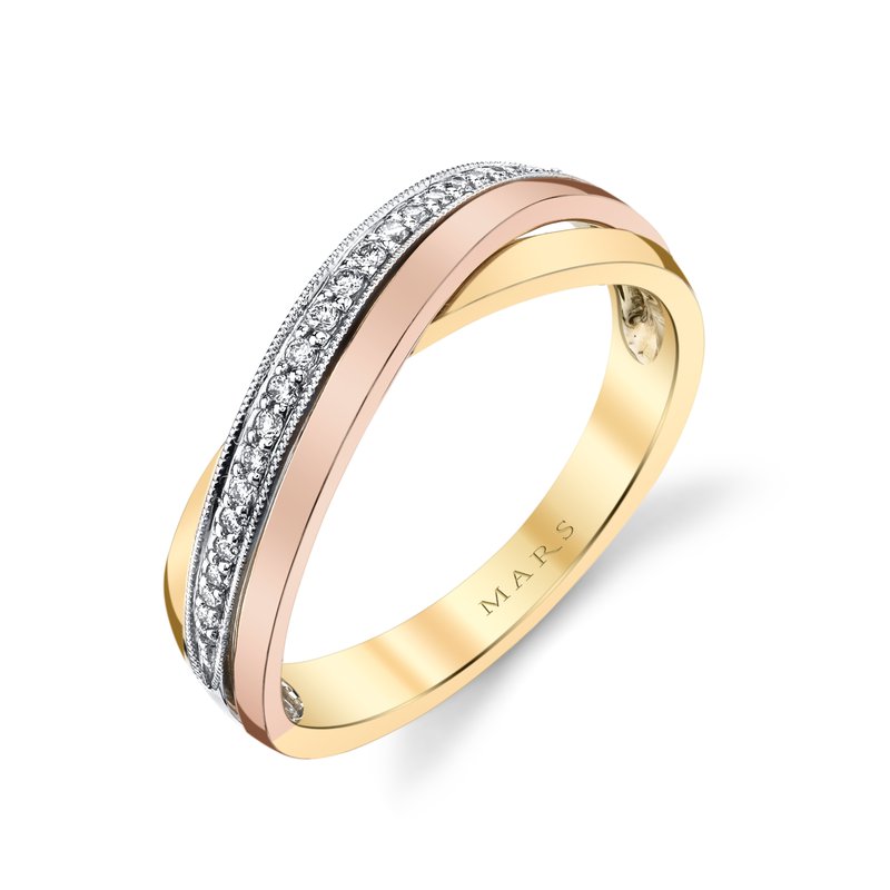 14K Tri-Tone Gold 0.10ct. Multi Band Crossover Fashion Ring