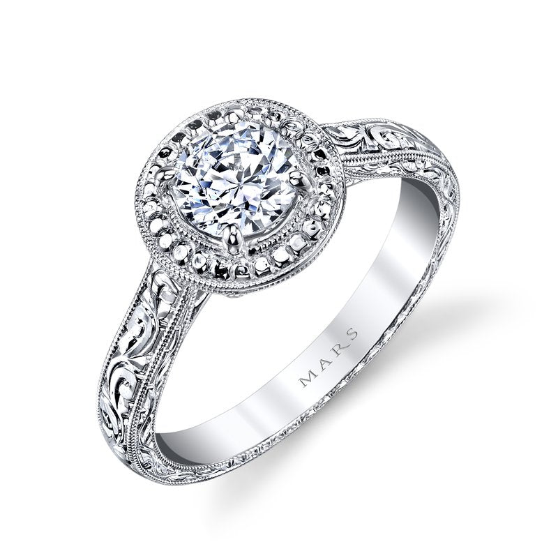 Mars Bridal Hand-Engraved Round Halo & Embellished Side Profile Solitaire Engagement Ring 14761HE