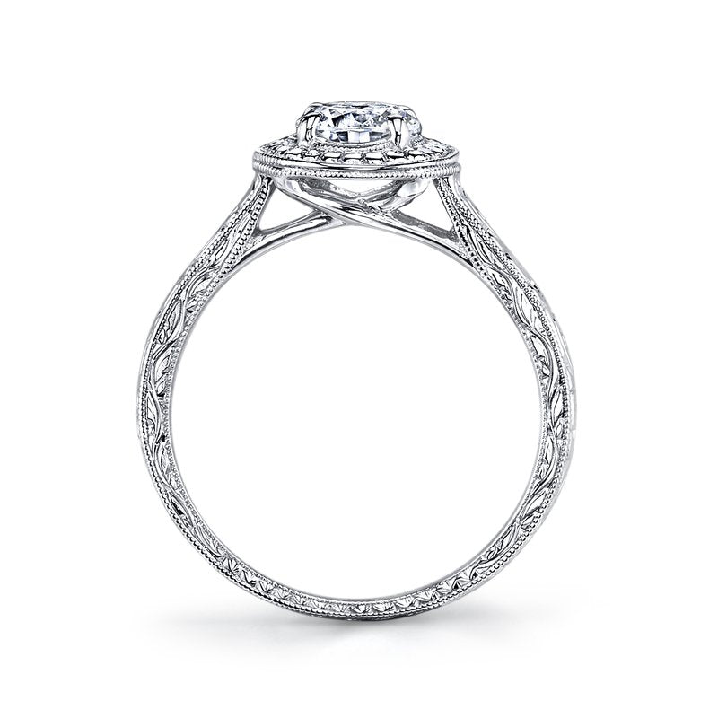 Mars Bridal Hand-Engraved Round Halo & Embellished Side Profile Solitaire Engagement Ring 14761HE