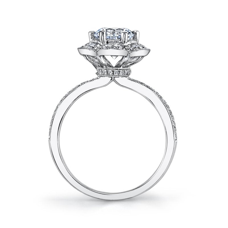 Mars Bridal Timeless Floral Motif Petal Halo Split Shank Diamond Engagement Ring 26214