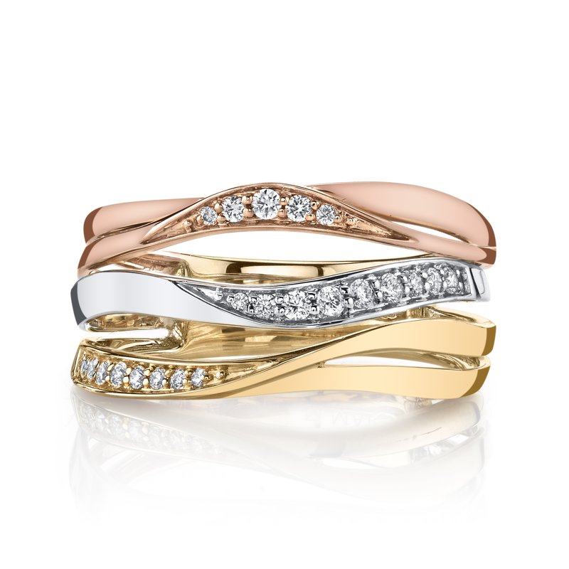 14K Tri Tone Gold 0.18ct. Diamond Multi Band Contrasting Fashion Ring