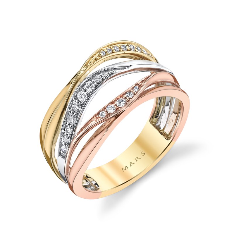 14K Tri-Tone Gold 0.18ct. Diamond Multi Band Contrasting Fashion Ring