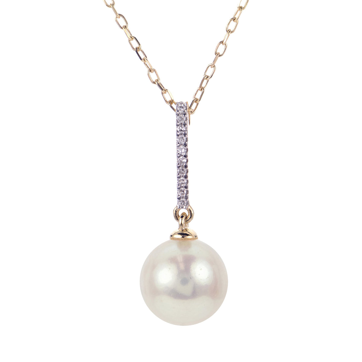 14K Yellow Gold Freshwater Pearl &amp; Diamond Necklace