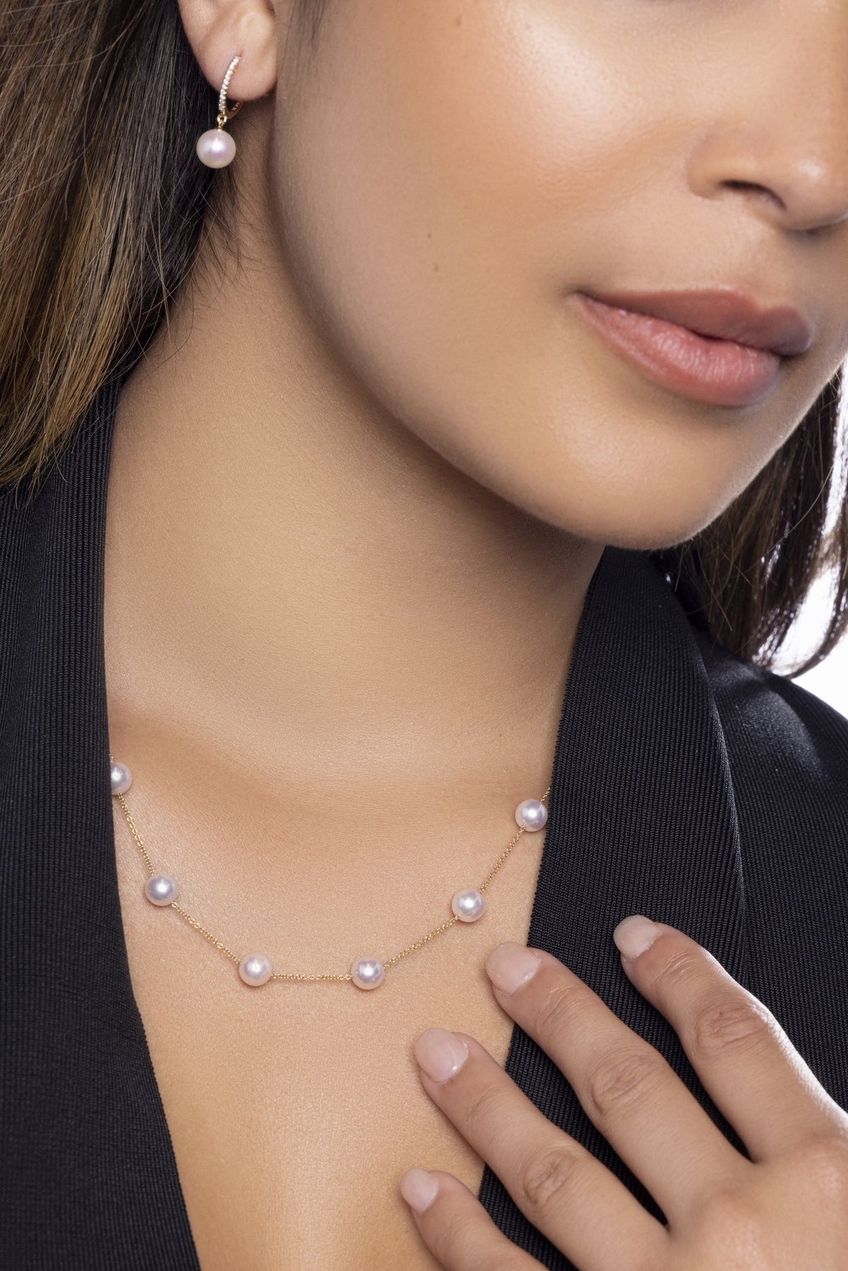 14K Yellow Gold Akoya Pearl 18&quot; Station Necklace