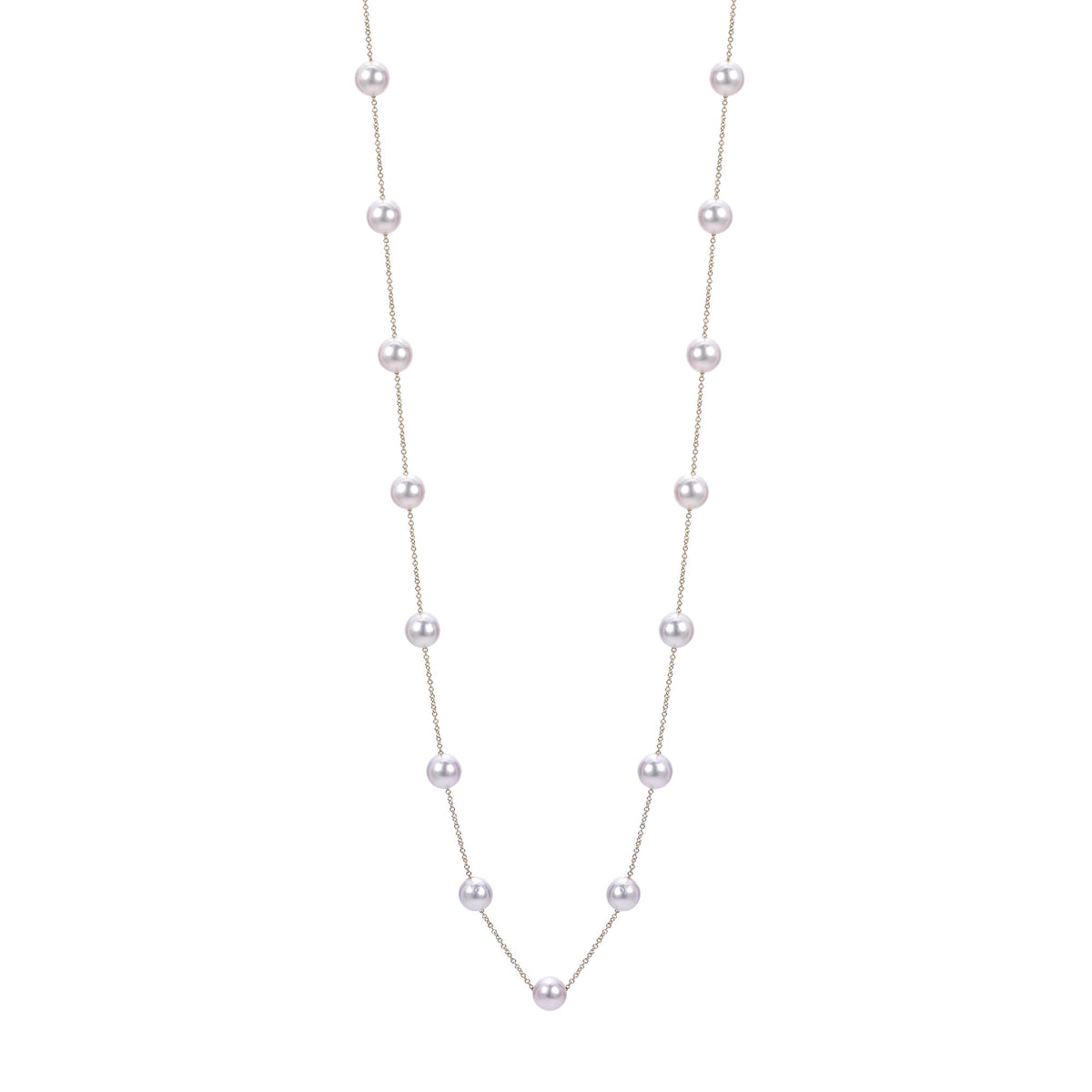 14K Yellow Gold Akoya Pearl 18&quot; Station Necklace