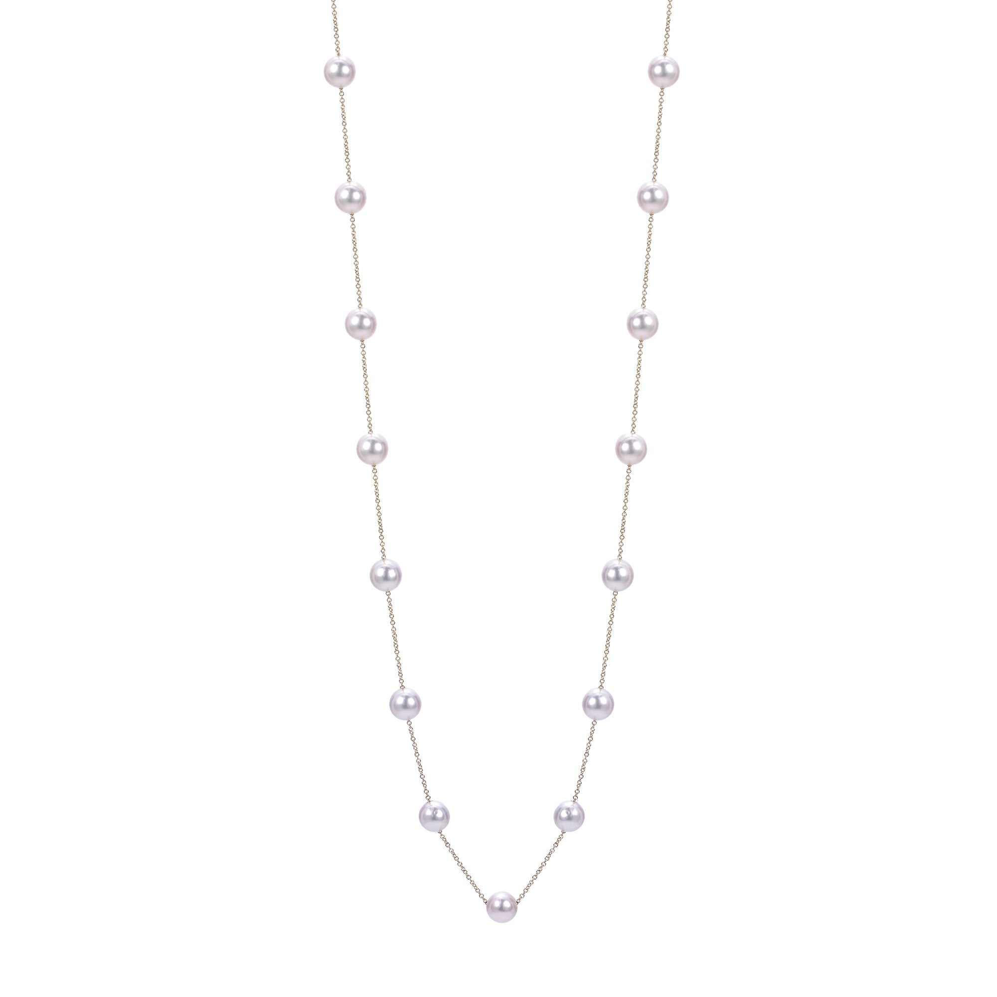 14K Yellow Gold Akoya Pearl 18" Station Necklace