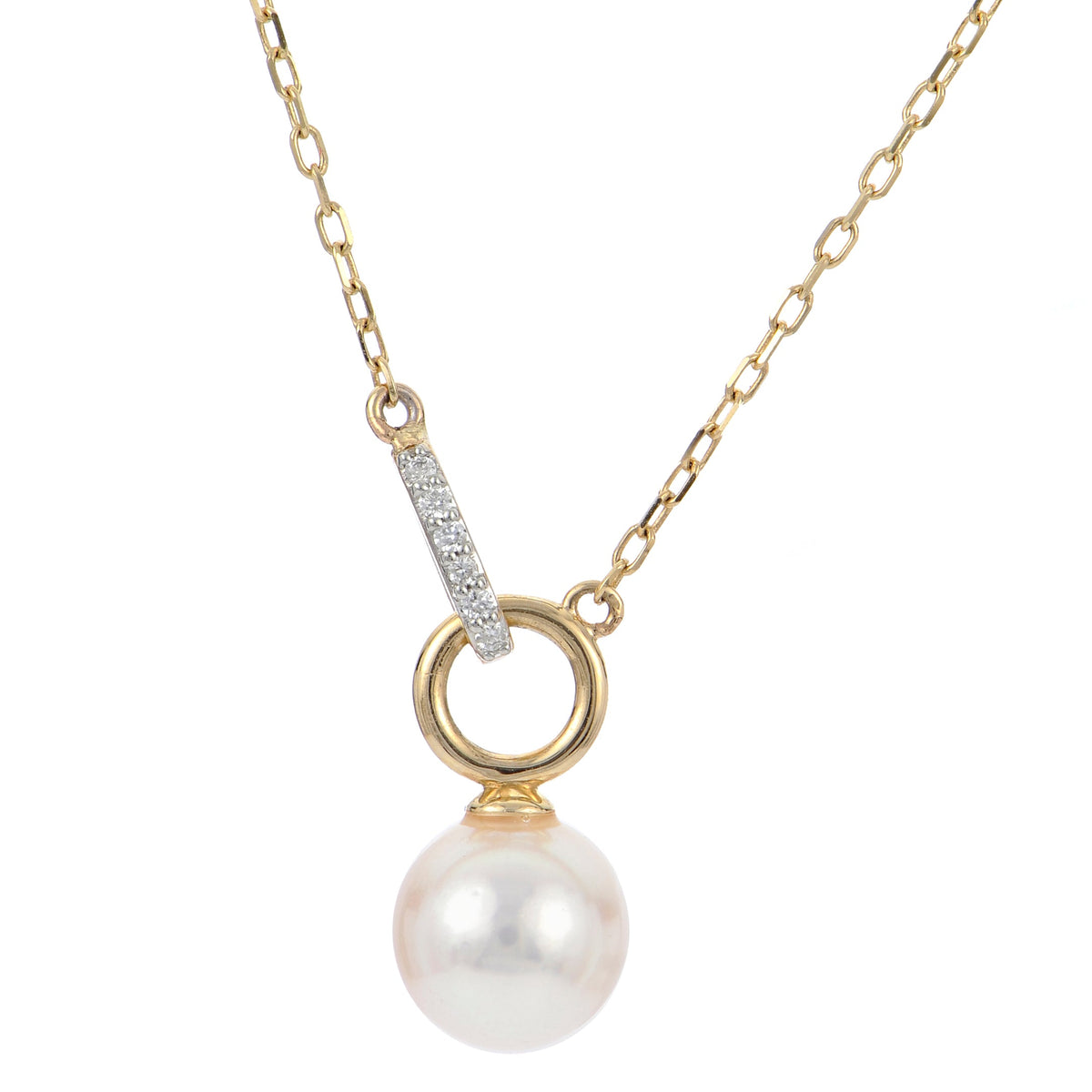 14K Yellow Gold Signature High Luster Akoya Pearl &amp; Diamond Necklace