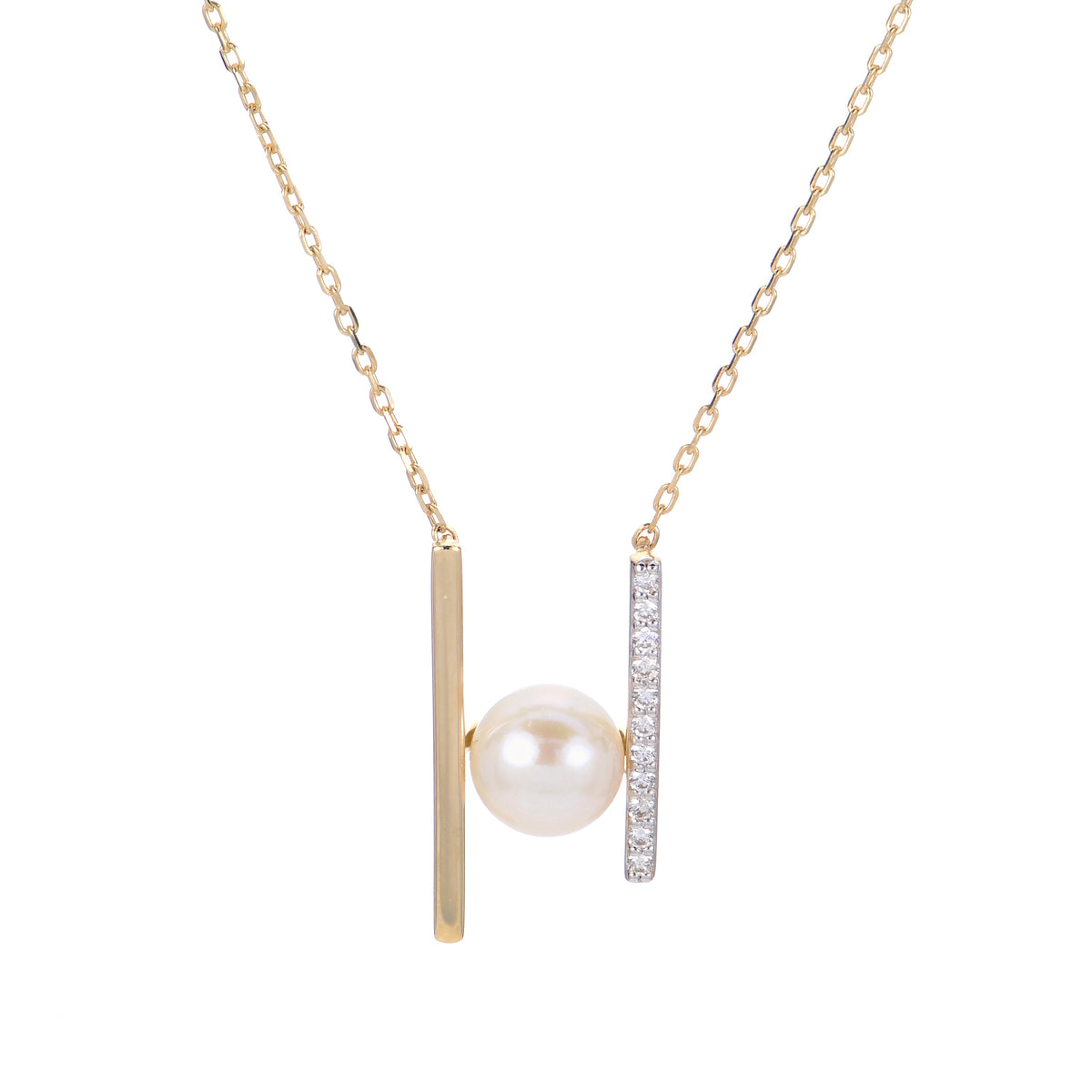 14K Yellow Gold Freshwater Pearl &amp; Diamond Necklace