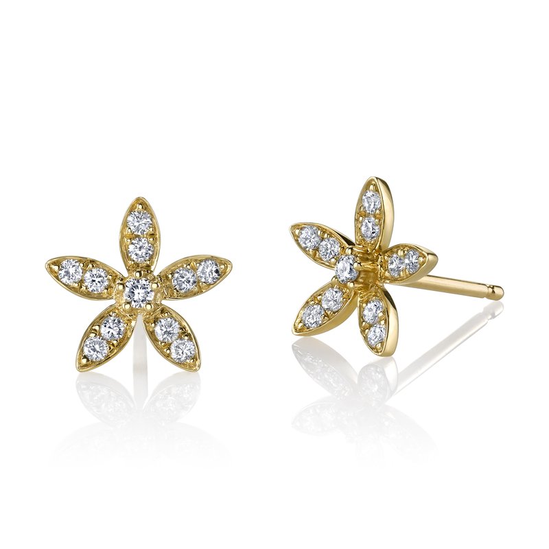 14K Yellow Gold 0.23ct. Diamond Floral Blossom Stud Earrings