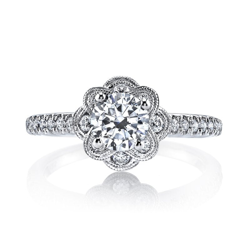 Mars Bridal Signature Blooming Petal Halo &amp; Embellished Profile Diamond Engagement Ring 25871