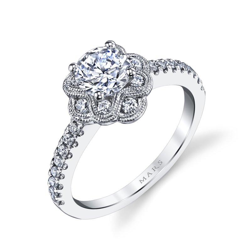 Mars Bridal Signature Blooming Petal Halo & Embellished Profile Diamond Engagement Ring 25871