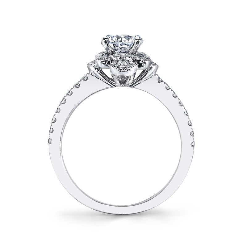 Mars Bridal Signature Blooming Petal Halo &amp; Embellished Profile Diamond Engagement Ring 25871