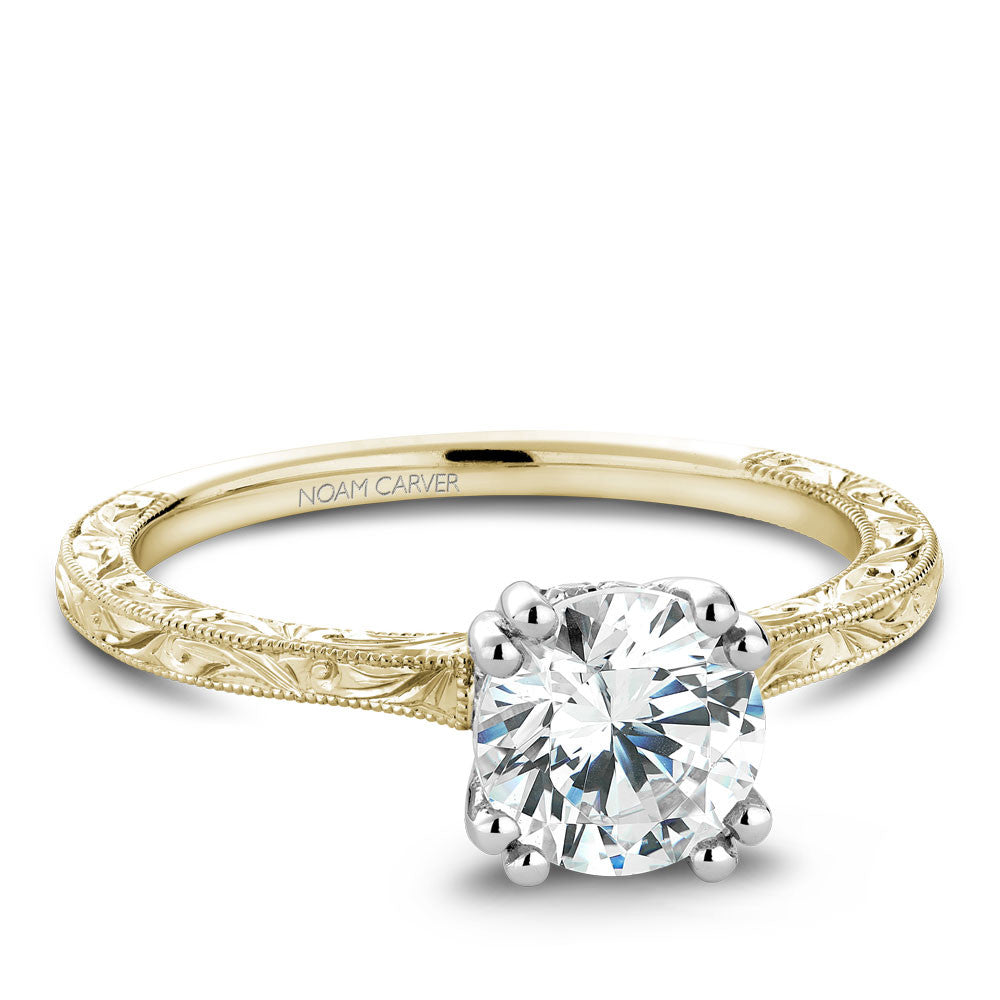Noam Carver Hand Engraved Solitaire Engagament Ring with Diamond Peek-A-Boo Halo B004-02EA