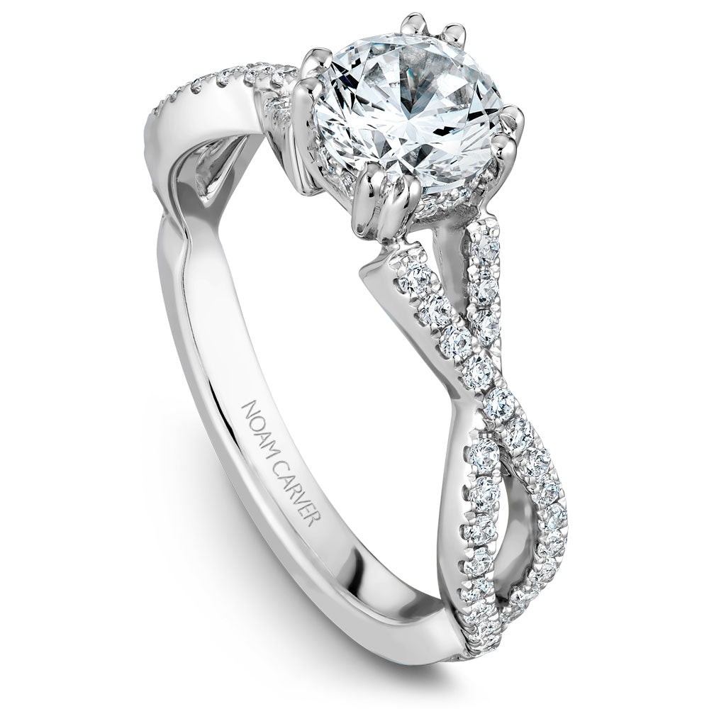 Noam Carver Twisted Shoulder Diamond Engagement Ring with Diamond Peek-A-Boo Halo B004-03A