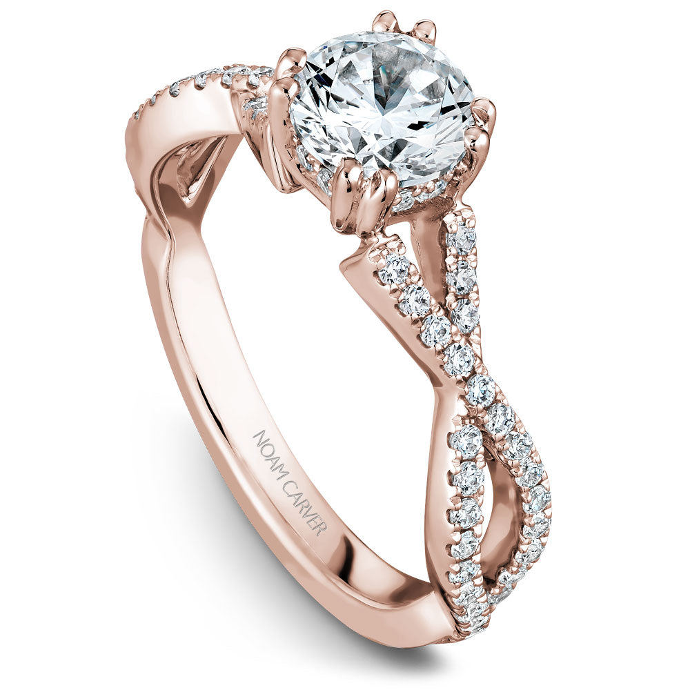 Noam Carver Twisted Shoulder Diamond Engagement Ring with Diamond Peek-A-Boo Halo B004-03A