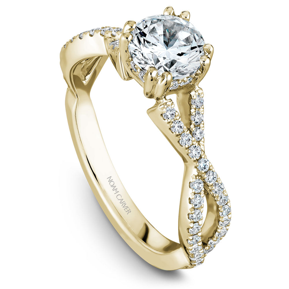 Noam Carver Twisted Shoulder Diamond Engagement Ring with Diamond Peek-A-Boo Halo B004-03A