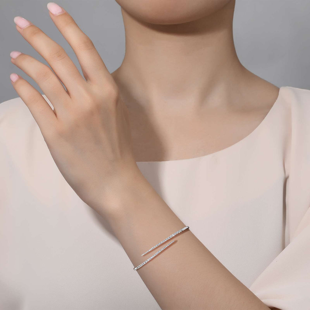 Bypass Design Simulated Diamond Cuff Bracelet by LaFonn - Sterling Sil
