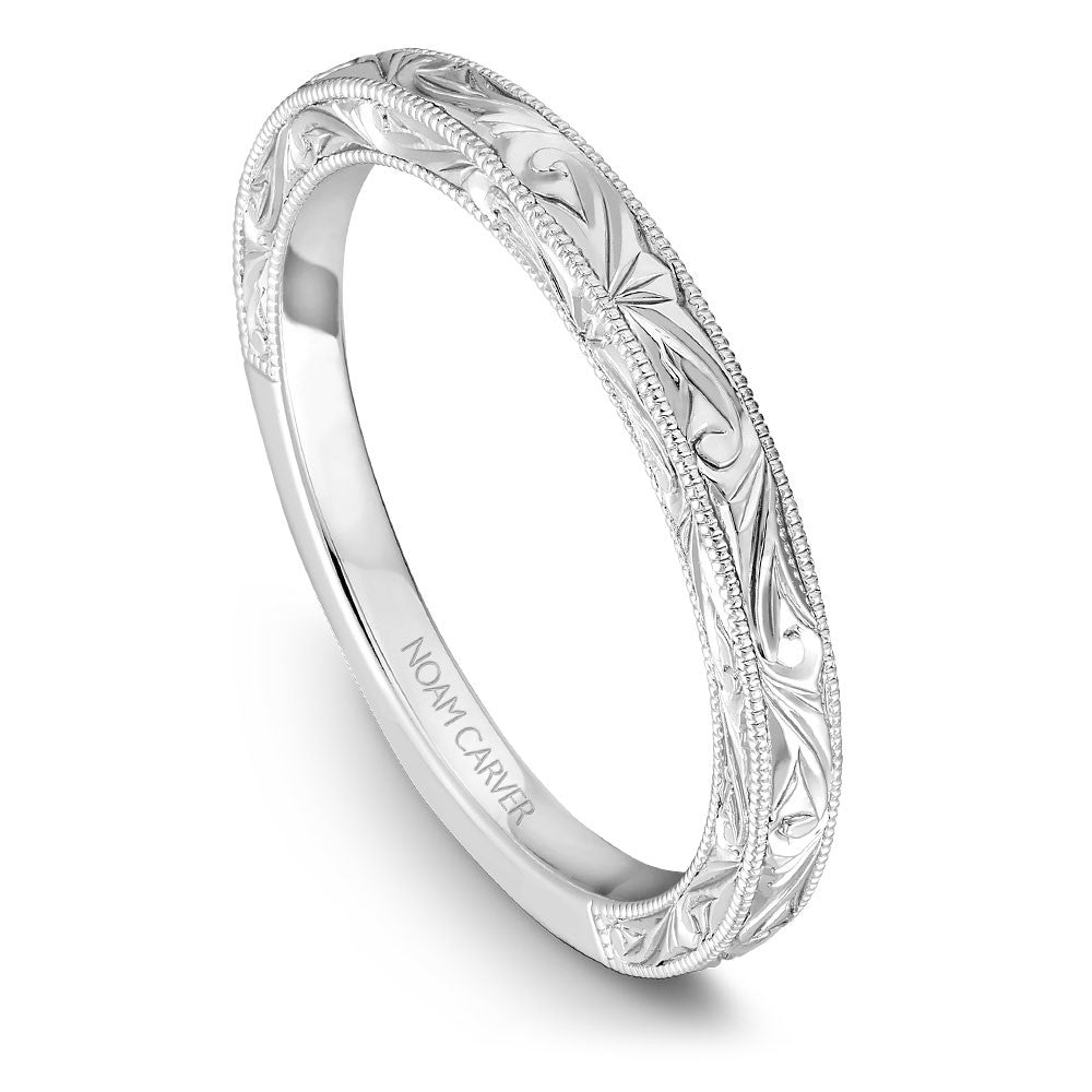 Noam Carver Hand Engraved Solitaire Wedding Band B019-02EB