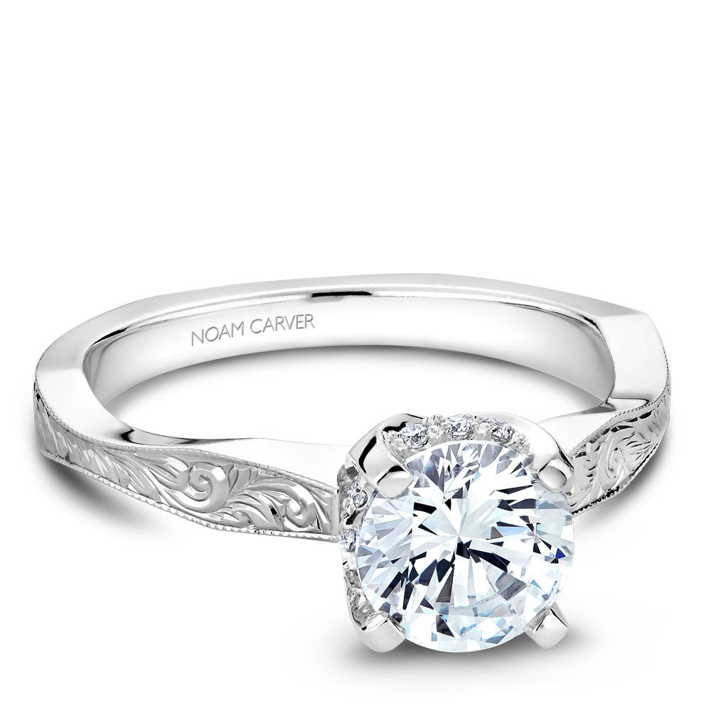 Round Diamond Engagement Ring With Floral Halo and Milgrain Details -  Strickland Jewelers