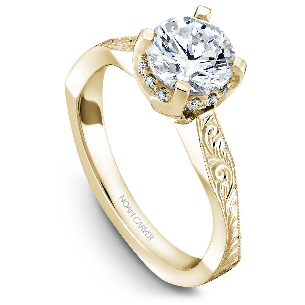 Noam Carver Hand Engraved Solitaire with Diamond Detail Setting Engagement Ring B020-04EA