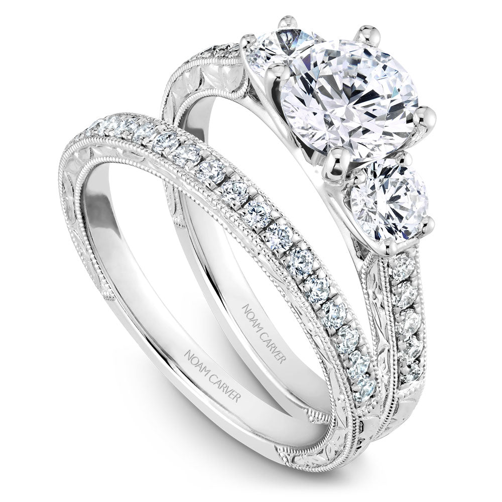 Noam Carver Hand Engraved Three Stone Diamond Engagement Ring B206-01A
