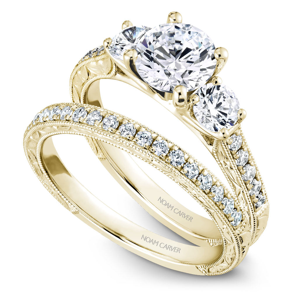 Noam Carver Hand Engraved Three Stone Diamond Engagement Ring B206-01A